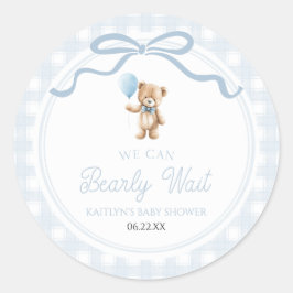 Adesivo We Can Bearly Wait Blue Teddy Bear Baby Shower