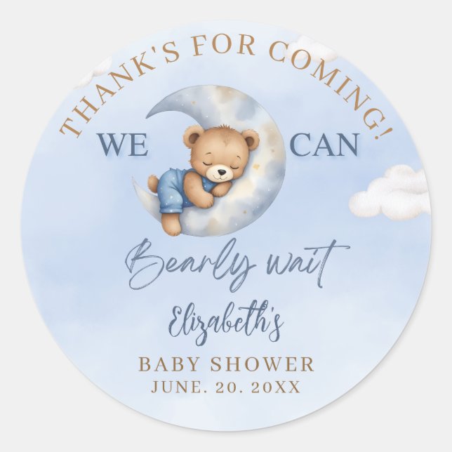 Adesivo We can Bearly wait - Cute Bear Baby shower boy (Frente)