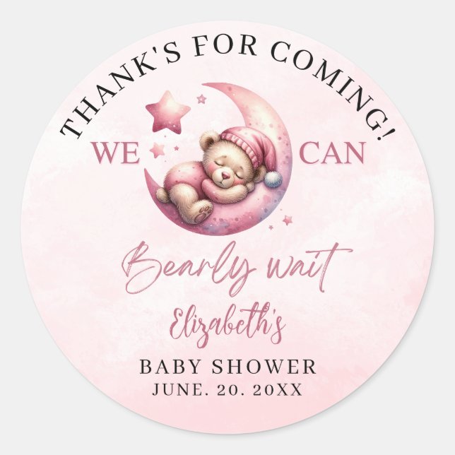 Adesivo We can Bearly wait - Cute Bear Baby shower Girl (Frente)