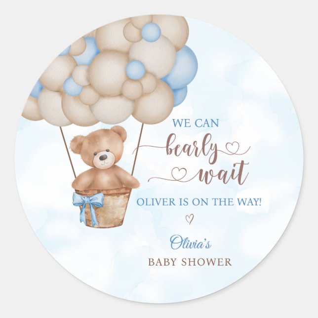 Adesivo We Can Bearly Wait Hot Air Balloon Baby Shower (Frente)
