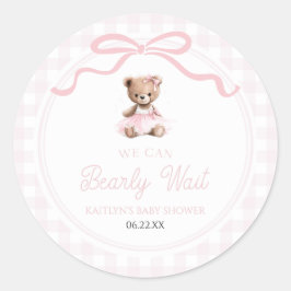 Adesivo We Can Bearly Wait Pink Teddy Bear Baby Shower