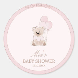 Adesivo We Can Bearly Wait Teddy Bear Pink Baby Shower