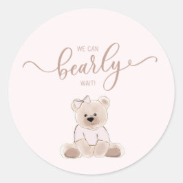Adesivo We Can Bearly Wait Teddy Bear Pink Baby Shower