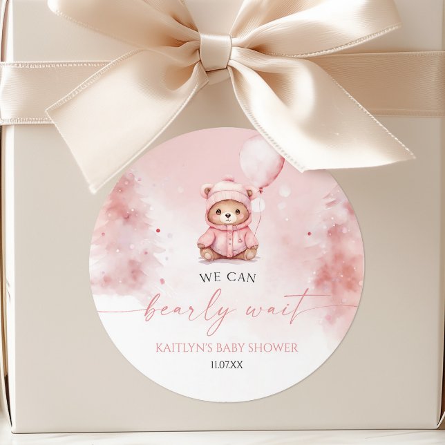 Adesivo We Can Bearly Wait Winter Teddy Bear Baby Shower (Criador carregado)