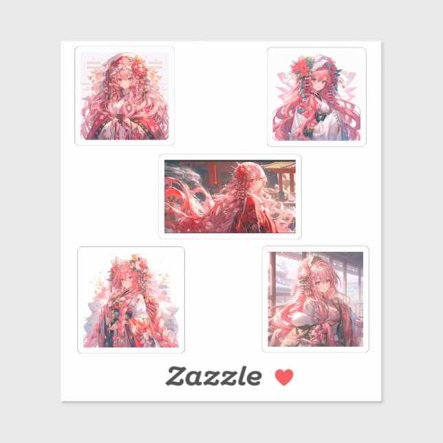 Adesivo wearing Kimono, cute anime girls (Folha)