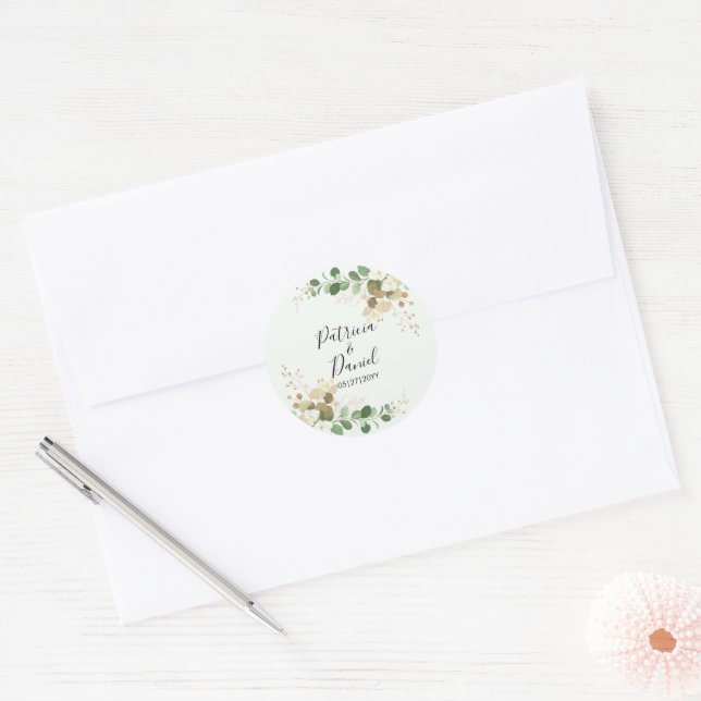 Adesivo Wedding Bride Groom Name Green Floral Eucalyptus (Envelope)