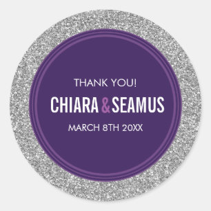 Adesivo WEDDING FAVOR do roxo prateado simples moderno