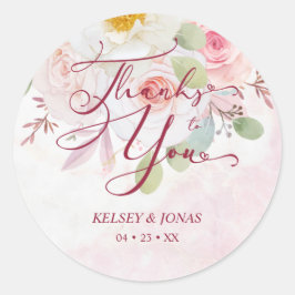 Adesivo Wedding Pink Floral Thanks to You Whimsical Quote