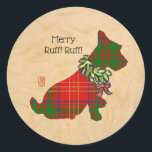 Adesivo Wee Scottie Christmas Round Sticker<br><div class="desc">Estes "Wee Scottie Christmas Round Stickers" vão bem em cartas, pacotes, e em todas as suas mensagens de férias, e combinam com as minhas opções de cartas de Natal "Wee Scottie Dog Fa-La-La-La, Ruff-Ruff-Ruff-La!" Cartão de Férias e Cartão de Férias de Natal para Cães Scottie. Encontre estes e muitos outros...</div>