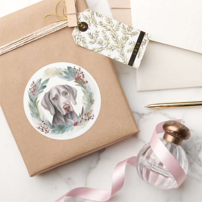 Adesivo Weimaraner Christmas Wreath Festivo Pup (Presentear)