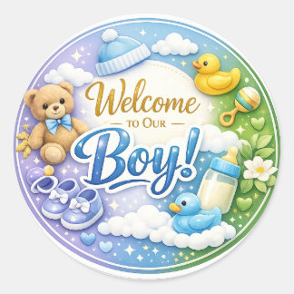 Adesivo Welcome to Our Boy – Baby Shower Sticker