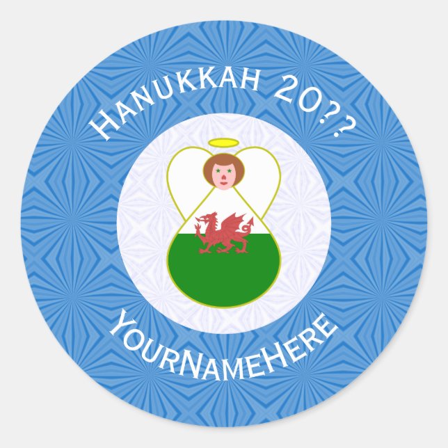 Adesivo Welsh Angel Hanukkah Flag Personalized  (Frente)