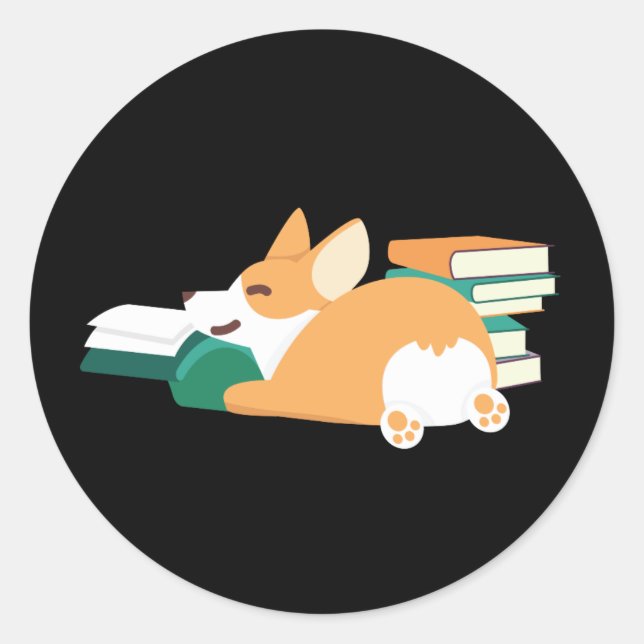 Adesivo Welsh Corgi Lendo Um Bookworm De Proprietário De P (Frente)