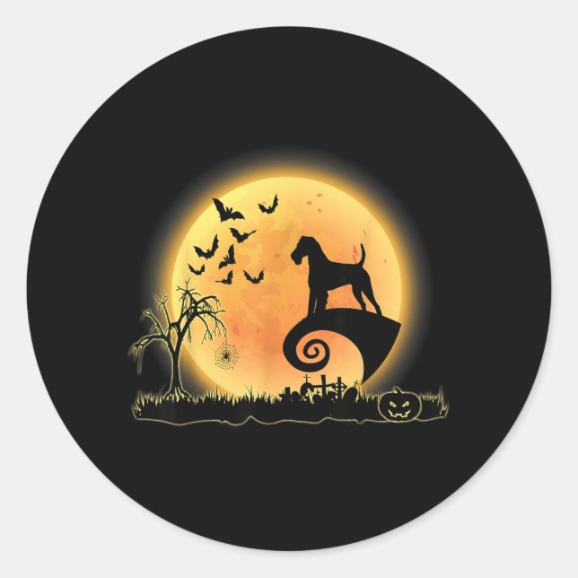 Adesivo Welsh Terrier Assustador E Cão Lua Engraçado Hallo (Frente)
