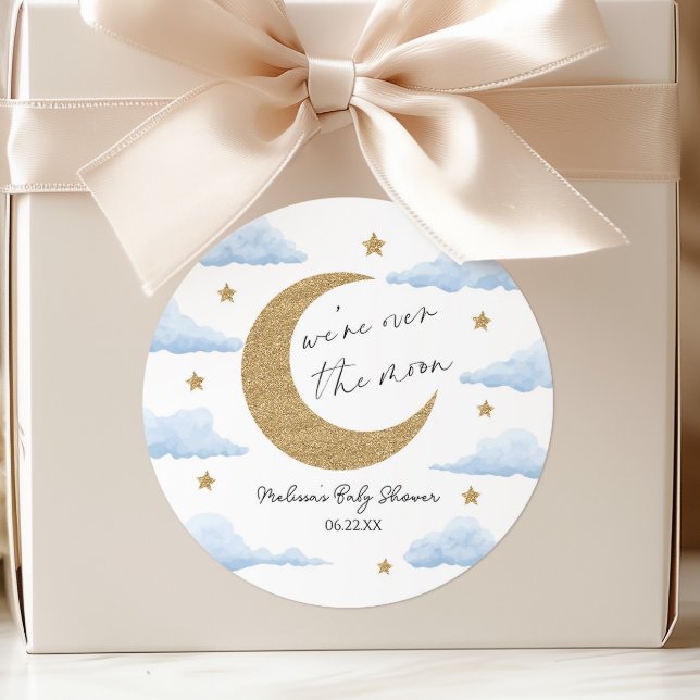 Adesivo We're Over The Moon Blue Celestial Baby Shower (Criador carregado)
