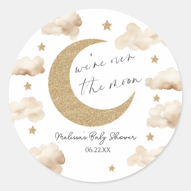 Adesivo We're Over The Moon Boho Celestial Baby Shower (Frente)