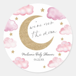 Adesivo We're Over The Moon Pink Celestial Baby Shower