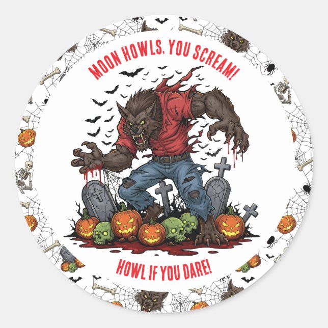 Adesivo 🐺 Werewolf Halloween Stickers & Labels 🎃 💀 (Frente)