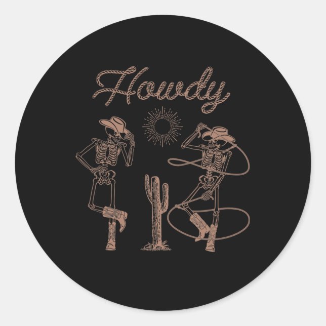 Adesivo Western Cowboy Skeleton Dançando Howdy Halloween (Frente)
