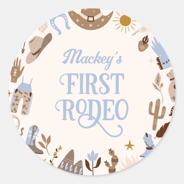 Adesivo Western First Rodeo Wild West Cowboy Blue Birthday (Frente)