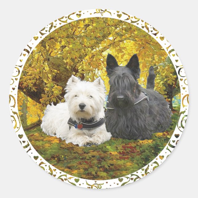 Adesivo Westie e Scottie no Outono (Frente)