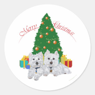 Adesivo Westies junto à Árvore de Natal