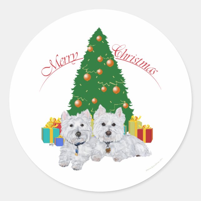 Adesivo Westies junto à Árvore de Natal (Frente)