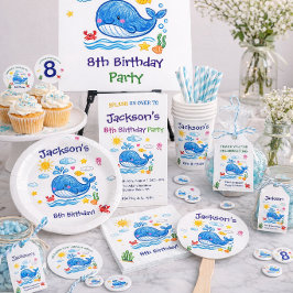 Adesivo Whale Theme Summer Kids Birthday Thank you