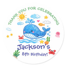 Whale Theme Summer Kids Birthday Thank you 