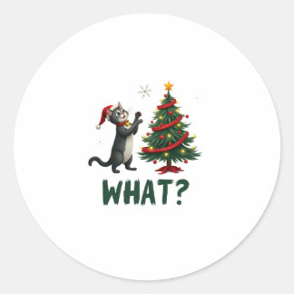 Adesivo What Funny Cat Pushing Christmas Tree Over Cat Xma