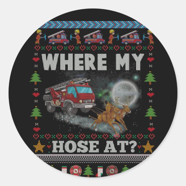 Adesivo WHERE MY HOSE FIREFIGHTER Ugly Christmas Sweater (Frente)