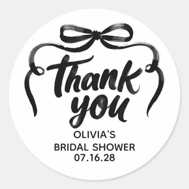 Adesivo Whimsical Black Bow Bridal Shower Thank You  (Frente)