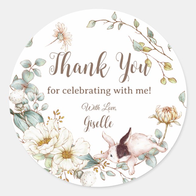 Adesivo Whimsical Boho Quic Coelho Coelho Botânico Floral (Frente)