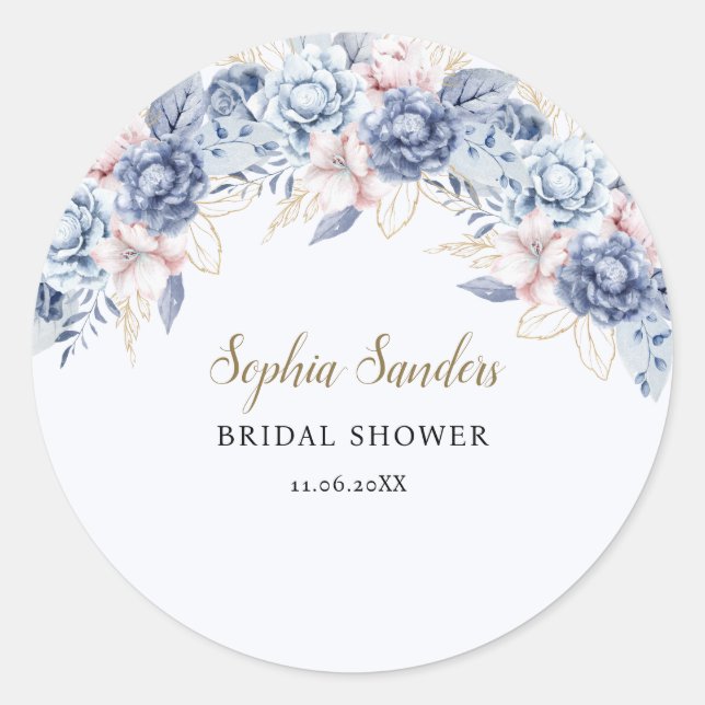 Adesivo Whimsical Bridal Shower with Soft Blue Flowers (Frente)