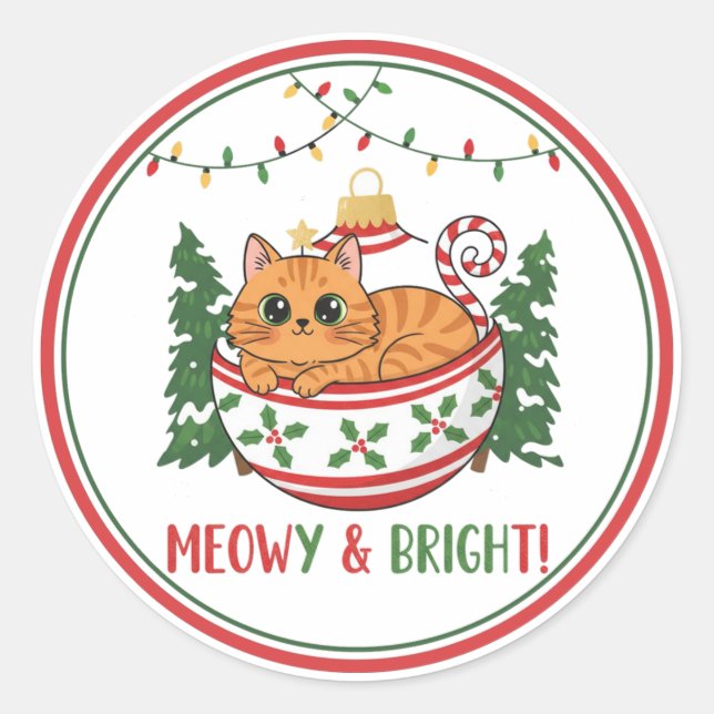 Adesivo Whimsical Christmas Cat Ornament Sticker (Frente)