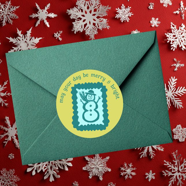 Adesivo Whimsical Christmas Stamp Cute Custom Merry Bright (Whimsical Christmas Stamp Cute Custom Merry Bright Classic Round Sticker
)