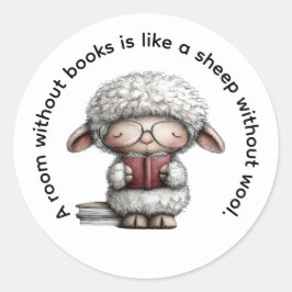 Adesivo Whimsical Cute Sheep Reading a Book