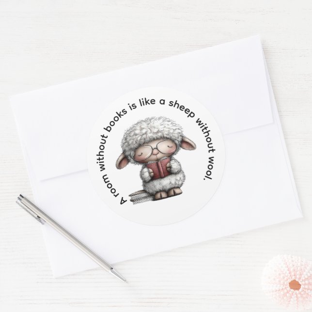 Adesivo Whimsical Cute Sheep Reading a Book (Envelope)
