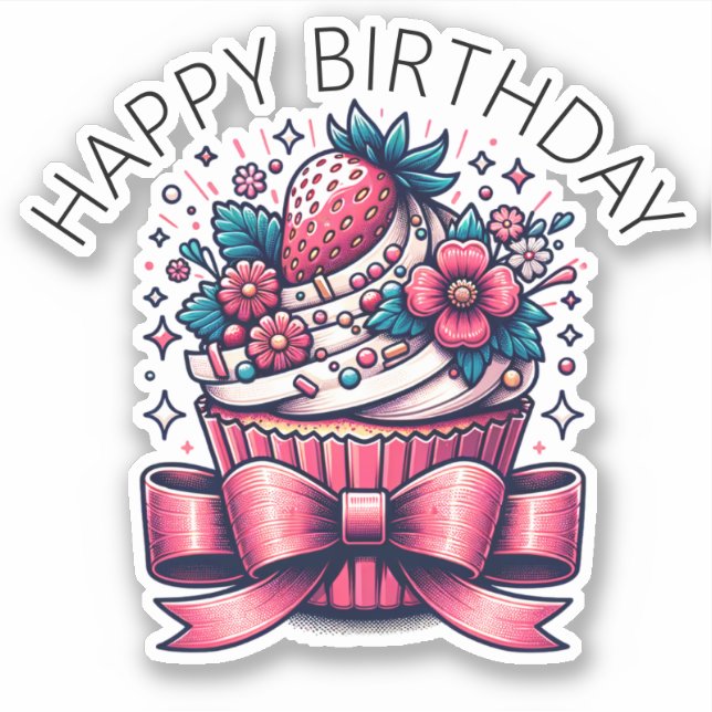 Adesivo Whimsical de Cupcake de morango (Frente)