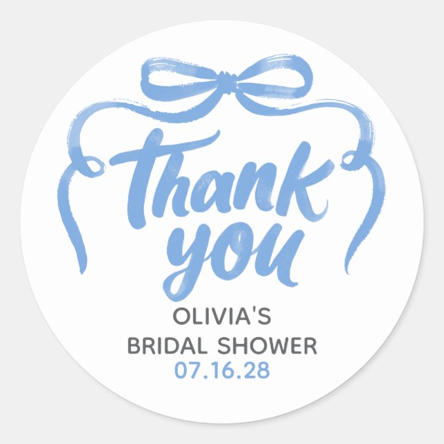 Adesivo Whimsical Dusty Blue Bow Bridal Shower Thank You  (Frente)