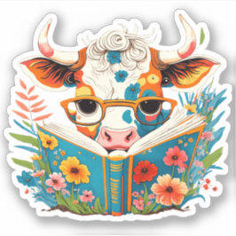 Adesivo Whimsical "Floral Cow Reading Book" Vinil