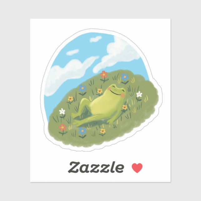 Adesivo Whimsical Frog Chilling On The Hill Illustration (Folha)