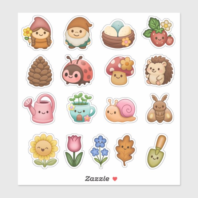 Adesivo Whimsical Garden Friends Custom-Cut Vinyl Sticker (Folha)