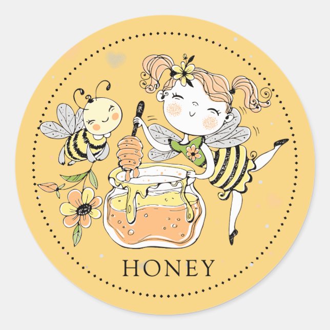 Adesivo Whimsical Girl bee honey Jar Label (Frente)