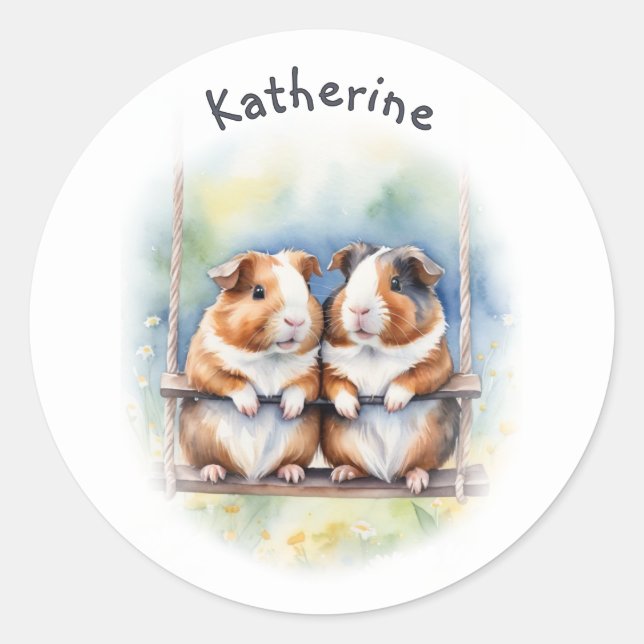 Adesivo Whimsical Guinea Pigs on a Swing Personalized (Frente)