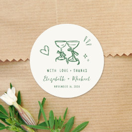 Adesivo Whimsical Hand Drawn Green Cream Wedding Thank You