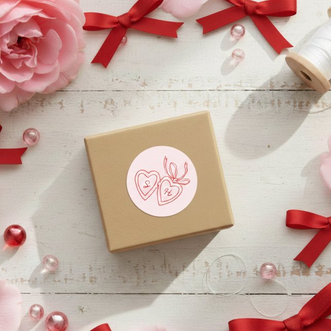 Adesivo Whimsical Heart Locket Doodle Sketch Modern CUSTOM (Whimsical Heart Locket Doodle Sketch Modern CUSTOM Initials Classic Round Sticker
)