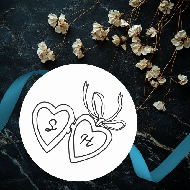 Adesivo Whimsical Heart Locket Doodle Sketch Modern CUSTOM (Whimsical Heart Locket Doodle Sketch Modern CUSTOM Classic Round Sticker
)