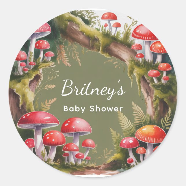 Adesivo Whimsical Mushroom Baby Shower (Frente)