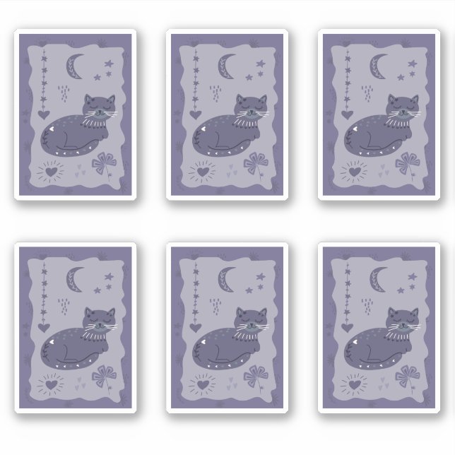 Adesivo Whimsical Night Cat Folk Art Sticker (Frente)